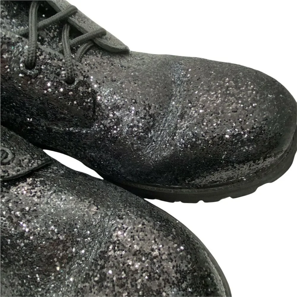 Timberland Men's Black Glitter Lace Up Ankle Block Heel Combat Boots size 15 W